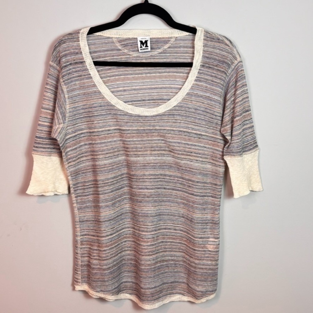 M Missoni Womens Linen Blend Lightweight striped multicolor knit top sz US 10